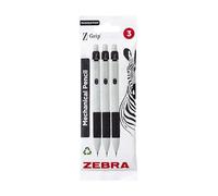 Zebra Pen Z-Grip - Portaminas retráctiles de punta fina, recargables, con goma de borrar y agarre cómodo, 0.5 mm, barril blanco, paquete de 3