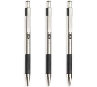 Zebra Pen Zebra F-301 - Bolígrafo retráctil de acero inoxidable - 1,0 mm de ancho - Tinta negra - Paquete de 3