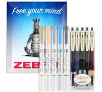 Zebra Sarasa Clip 05 + bolígrafo resaltador Mildliner de doble punta | Juego vintage 1 bolígrafo retráctil de tinta de gel | Marcador de punta redonda y cincel | En embalaje de regalo | Paquete de 10