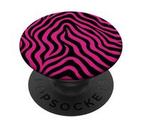 Zebra Stripes Accessories- Black with Pink Bold Animal Print PopSockets PopGrip Adhesivo