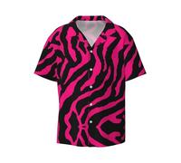 Zebra Tiger Leopard Pink - Camisa de manga corta para hombre, estilo hawaiano, transpirable, cómoda y con botones, para la playa, Negro, S