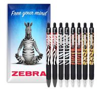 Zebra Z-Grip - Bolígrafo liso con punta de 1,0 mm, diseño de animales funky, tinta negra, en paquete de regalo (paquete de 8)