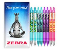 Zebra Z-Grip - Bolígrafo liso con punta de 1,0 mm, paquete de rayas, estampado animal + llamas funky, en paquete de regalo (paquete de 8)