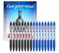 Zebra Z-Grip - Bolígrafo retráctil de tinta suave, punta de 1,0 mm, paquete de 16 bolígrafos, en caja de regalo, color negro y azul
