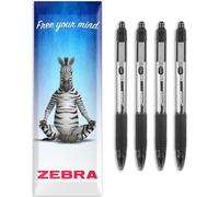Zebra Z-Grip - Bolígrafo retráctil de tinta suave, punta de 1,0 mm, paquete de 4 bolígrafos, en caja de regalo, color negro