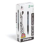 Zebra Z-Grip - Paquete de 12 bolígrafos de bola retráctil con trazo medio, negro
