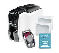 Zebra ZC100 LT - Impresora de Tarjetas de identificación, Paquete Completo de Suministros con Software CloudBadging, Tarjetas en Blanco y Cinta