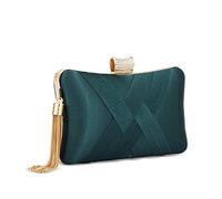 zebrum Bolso de mano de noche para mujer, bolso de mano de diseñador para fiesta, Borla grande verde oscuro y elegante, Small