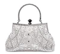 zebrum Bolso de mano de noche para mujer, bolso de mano de diseñador para fiesta, Estilo vintage con cuentas y lentejuelas, plateado, Talla única