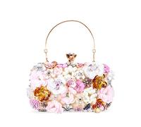 zebrum Bolso de mano de noche para mujer, bolso de mano de diseñador para fiesta, Flor con cuentas doradas