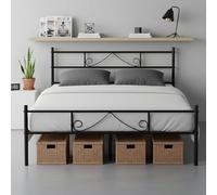 ZECIIYE Cama de matrimonio de hierro forjado negro, 140 x 190 cm, estructura de cama de matrimonio con canapé, para adultos, niños, dormitorio y invitados