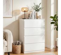 ZECIIYE Cómoda con 4 cajones, mesita de noche alta, mesita auxiliar, aparador, moderno, estrecho, tablero de fibra de densidad media, color blanco, para dormitorio, salón, habitación infantil, pasillo