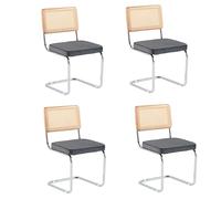 ZECIIYE Juego de 4 sillas de comedor, sillas voladizas, sillas de cocina de ratán con patas cromadas de metal, modernas sillas oscilantes para salón, cocina, comedor, gris