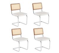 ZECIIYE Juego de 4 sillas de comedor, sillas voladizas, sillas de cocina de ratán con patas cromadas de metal, modernas sillas oscilantes para salón, cocina, comedor, beige