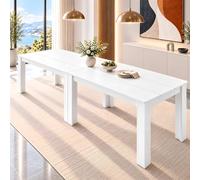 ZECIIYE Pack de 2 Mesas de Comedor 140x70 cm Blancas,4-6 Personas Cada Una | Pack de 2 mesas de 140 × 70 × 75 cm con patas acanaladas, para comedor, cocina, teletrabajo, oficina y reuniones.
