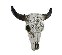 Zeckos Diseño tribal tallado con calavera de toro blanco para colgar en la pared