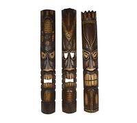 Zeckos Juego de 3 esculturas de pared de máscara Tiki talladas a mano de 40 pulgadas de alto, estilo polinesio, arte colgante de playa tropical con exquisita artesanía indonesia