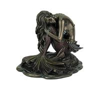 Zeckos Veronese Design Siren Solitude - Estatua de Sirena sentada en Roca con Acabado de Bronce