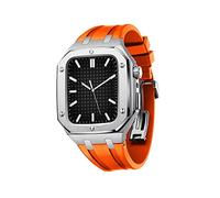 ZEDEVB - Kit de accesorios militares de metal para Apple Watch Series 9 8 7 SE 6 5 4 con correa de silicona antigolpes 45 mm 44 mm (plata-naranja, 44 mm)