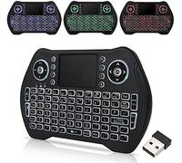 Zedo - Teclado pequeño inalámbrico retroiluminado 2.4 G, mando a distancia con ratón y pantalla táctil para Android TV Box, Windows PC, HTPC, IPTV, Raspberry Pi, Xbox 360, PS3, PS4, negro