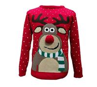 ZEE FASHION - Jersey Unisex para niños, diseño de Reno Rudolph de 3 a 12 años Pom Pom Red. 11-12 Años