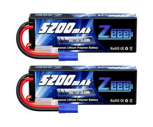 Zeee 2S Lipo Batería 5200mAh 7.4V 80C Estuche rígido Batería con Enchufe EC5 para 1/8 1/10 Vehículos RC Coche RC Buggy Truggy RC Avión UAV Drone FPV (2 Unidades)