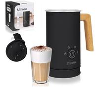 Zeegma Milkee - Espumador de Leche Eléctrico Milkee 650ml, 4 Modos para Espumar y Calentar, Diseño Moderno con Mango de Madera, Potencia de 500W, Fácil de Limpiar, Revestimiento Antiadherente (Negro)