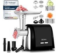 ZEEGMA Molen Chef Picadora eléctrica de carne 1900 W con 3 placas de molienda de acero inoxidable, 3 kg/min, máquina de embutidos, kubbe, triturado, función REV, estuche de accesorios