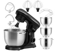 ZEEGMA PLANEET TRIO Robot de cocina 1500 W Maquina amasadora de masa multifuncion con 3 cubetas de 4 l 4,5 l y 5,2 l, 10 Velocidades Batidora amasadora con Gancho, Agitador (Negro)