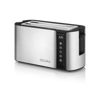 ZEEGMA TOSTEE CHEF Tostadora de Pan de 4 Rebanadas de Acero Inoxidable, Soporte para Panecillos 1500 W, Descongelar, Recalentar y Parar, Bandeja para Migas, Pantalla LED con Temporizador, 7 Niveles