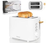 ZEEGMA TOSTEE Tostadora 820W para 2 Rebanadas, Función Descongelar y Recalentar, Ranura Ancha, Regulación de Tostado, Bandeja Recogemigas, Diseño Compacto en Acero Inoxidable