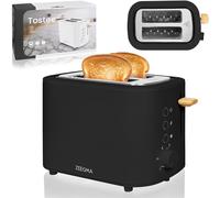 ZEEGMA TOSTEE Tostadora 820W para 2 Rebanadas, Función Descongelar y Recalentar, Ranura Ancha, Regulación de Tostado, Bandeja Recogemigas, Diseño Compacto en Acero Inoxidable (Negro)