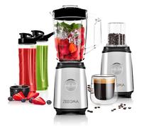 ZEEGMA Vitamine Batidora Multifunción 4 en 1 1050 W (350W potencia nominal) con Jarra 1 L, Safe Lock, Molinillo de Café, Cuchillas Cruzadas, 2 Juegos de Cuchillas, 2 Botellas 600ml