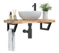 Zeehear Estante de lavabo de pared de madera maciza de acacia, acero negro, 60 x 40 x 4 cm, estante de baño que ahorra espacio, robusto y duradero, para su baño