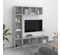 Zeehear Juego de 3 estanterías y mueble de TV Sonoma gris de madera 180 x 30 x 180 cm, con mucho espacio de almacenamiento y sistema de estanterías versátil para salón, oficina y habitación infantil