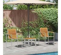 Zeehear Juego de 3 tumbonas de madera maciza de acacia y acero inoxidable con 2 sillas ajustables, resistentes a la intemperie, ergonómicas, para terraza, balcón y relax al aire libre