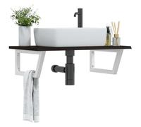 Zeehear Tapa de tocador con soporte, madera maciza de roble, marrón oscuro, 80 x 50 x 2 cm, para baño, acero resistente, mueble de baño montado en la pared