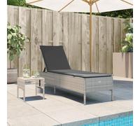 Zeehear Tumbona con mesa y cojín gris claro de poliratán, regulable en 5 niveles, resistente a la intemperie, ergonómica con cojín, ideal para jardín, terraza, balcón y zona de piscina