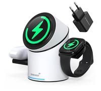 ZEEHOO Cargador Inducción para Cargador iPhone Inalámbrico, Qi2 15W Estación de Carga Apple, Cargador Inalámbrico 3 en 1 para Apple Watch, iPhone, AirPods Blanco (Adaptador de Cargador 30W Incluido)