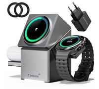 ZEEHOO Estación de Carga 3 en 1 para Apple, Estación de Carga Magsafe para Samsung Galaxy Watch Ultra, Cargador Inalámbrico QI2 de 15 W para iPhone 16, 15, 14, 13, 12 y AirPods