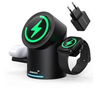 ZEEHOO - Estación de carga inalámbrica, CylinTrick-R Qi2 de 15 W, estación de carga 3 en 1 para Apple Watch, iPhone, AirPods (adaptador de cargador de 30 W incluido)