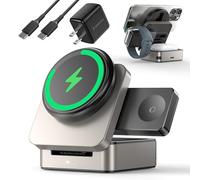 ZEEHOO Estación de carga inalámbrica magnética plegable 3 en 1, con certificación Qi2 de 15 W, soporte de cargador de viaje para iPhone 17/16/15/14/13/12, Apple Watch, AirPods (adaptador de 30 W