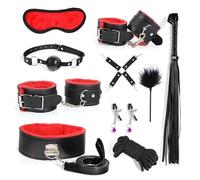 ZeeKoug 10 Piezas De Accesorios De Cuero De Peluche Cosplay Set Rojo, Ligero Y CóModo Mano Y Cadera De Yoga Herramienta, con Hebilla Cruzada Y LáTigo, Regalo De Pareja