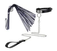 ZeeKoug Cuello De Cuero Negro De Acero Inoxidable Y Accesorio De LáTigo De Cuero Negro, Que Muestra El Sabor Elegante, Regalo Original.