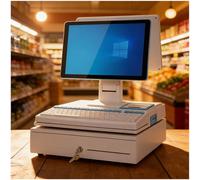 ZEEKYFOR Caja Registradora con Pantalla Táctil de 15,6 Pulgadas para Pequeños Negocios, con Teclado, Cajón Portamonedas e Impresora Dual Screen White