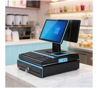 ZEEKYFOR Caja Registradora con Pantalla Táctil de 15,6 Pulgadas para Pequeños Negocios, con Teclado, Cajón Portamonedas e Impresora Dual Screen Black