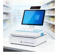 ZEEKYFOR Caja Registradora con Pantalla Táctil de 15,6 Pulgadas para Pequeños Negocios, con Teclado, Cajón Portamonedas e Impresora Single Screen White