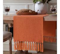 ZeeMart Camino de Mesa Naranja Quemado de 36 Pulgadas de Largo, Estilo de Lino de arpillera, rústico, rústico, Camino de Mesa de otoño, pequeño Camino de Mesa de Centro Bohemio, 13 x 36 Pulgadas,
