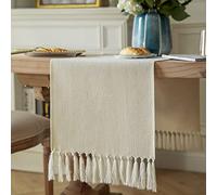 ZeeMart Cream Table Runners 36 Inches Long, Burlap Linen Style Rustic Farmhouse Table Runner, Small Short Boho Coffee Table Runner, 13x36 Inches, Cream