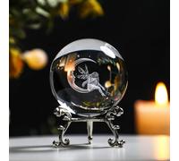 ZEERSHEE Bola de cristal 3D de 60 mm con soporte de cristal láser luna y bola de hada, adorno de pisapapeles de cristal, figura de arte para el hogar, manualidades con soporte de metal, regalos para